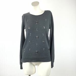2/$30 LOFT Small Womens Gray Crystal Crew-neck Pullover Sweater